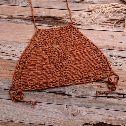 Handmade Vintage Crochet Bikinis Knitted Cotton Swimwear Women's Crochet Swimsuit Two Pieces Bathing Suits Bikini Swimsuit Top Bottom Bandage Modern Women Beachwear For Summer