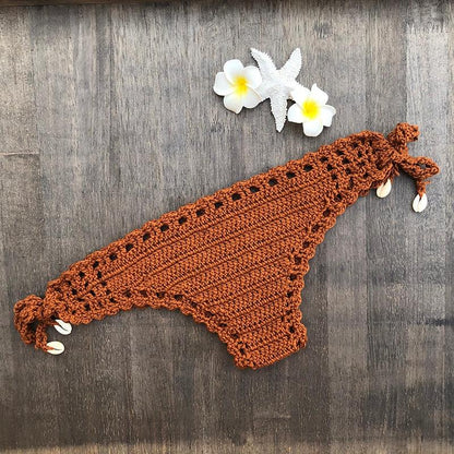 Handmade Vintage Crochet Bikinis Knitted Cotton Swimwear Women's Crochet Swimsuit Two Pieces Bathing Suits Bikini Swimsuit Top Bottom Bandage Modern Women Beachwear For Summer