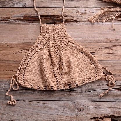 Handmade Vintage Crochet Bikinis Knitted Cotton Swimwear Women's Crochet Swimsuit Two Pieces Bathing Suits Bikini Swimsuit Top Bottom Bandage Modern Women Beachwear For Summer